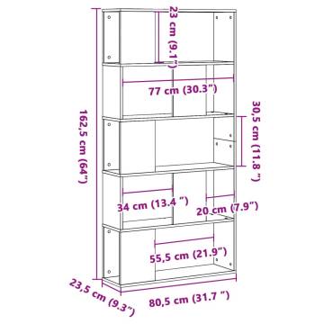  Bookcase 5-Tier Black 80.5x23.5x162.5 cm Engineered Wood