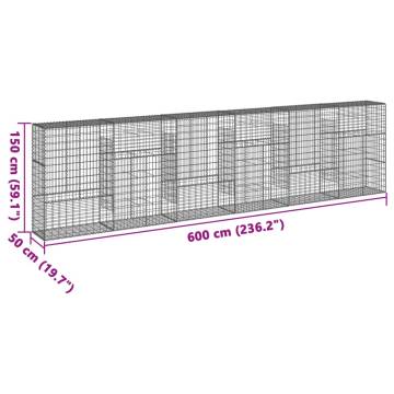  Gabion Basket with Cover 600x50x150 cm Galvanised Iron