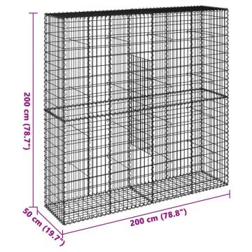  Gabion Basket with Cover 200x50x200 cm Galvanised Iron