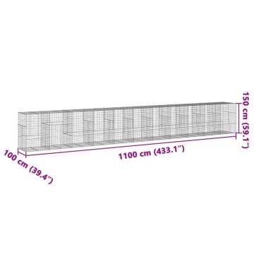  Gabion Basket with Cover 1100x100x150 cm Galvanised Iron