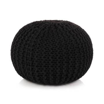  Hand-Knitted Pouffe Cotton 50x35 cm Black