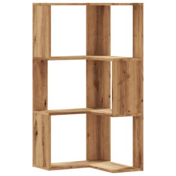  Corner Bookcase 3-Tier Artisian Oak 50x50x102 cm Engineered Wood