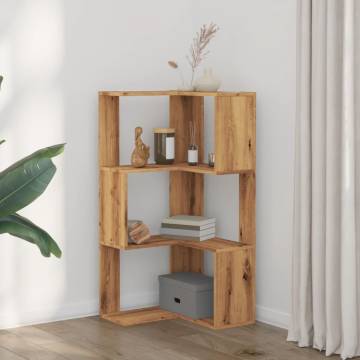  Corner Bookcase 3-Tier Artisian Oak 50x50x102 cm Engineered Wood