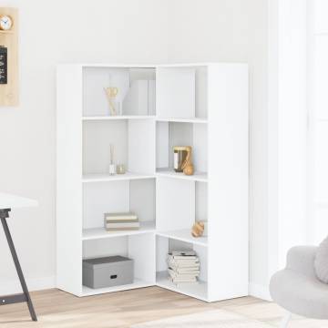  Corner Bookcase 4-Tier White 85x85x140 cm Engineered Wood