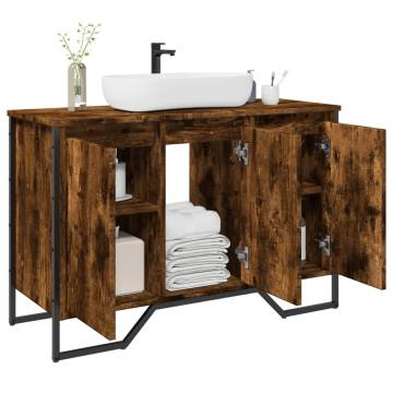  Bathroom Sink Cabinet Smoked Oak 91x35x60 cm Engineered Wood