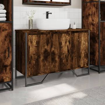  Bathroom Sink Cabinet Smoked Oak 91x35x60 cm Engineered Wood