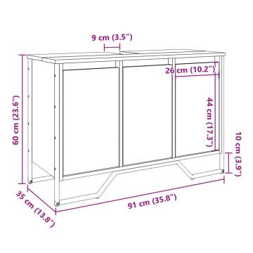  Bathroom Sink Cabinet Smoked Oak 91x35x60 cm Engineered Wood