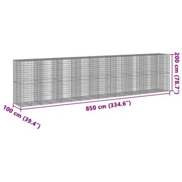  Gabion Basket with Cover 850x100x200 cm Galvanised Iron