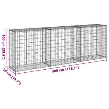  Gabion Basket with Cover 300x50x100 cm Galvanised Iron