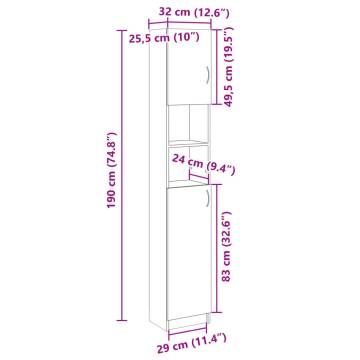  Bathroom Cabinet Sonoma Oak 32x25.5x190 cm Engineered Wood