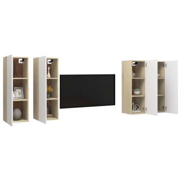 TV Cabinets 4 pcs White and Sonoma Oak 30.5x30x90 cm Engineered Wood