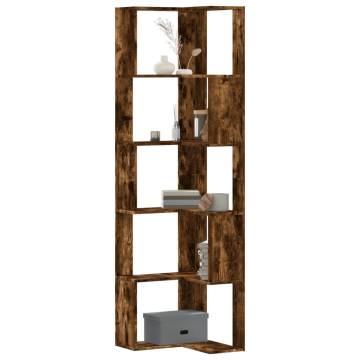  Corner Bookcase 5-Tier Smoked Oak 50x50x179 cm Engineered Wood