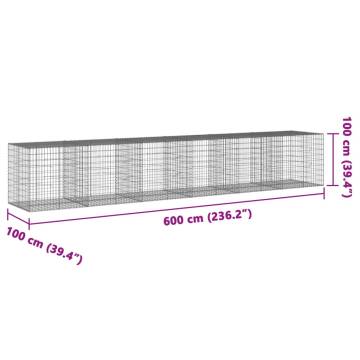  Gabion Basket with Cover 600x100x100 cm Galvanised Iron