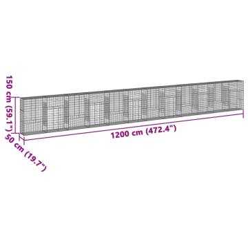  Gabion Basket with Cover 1200x50x150 cm Galvanised Iron