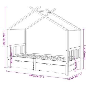  Kids Bed Frame with Drawers Solid Pine Wood 90x200 cm