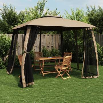  Gazebo with Double Roof and Mesh Walls Taupe 2.93x2.93 m Steel