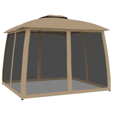  Gazebo with Double Roof and Mesh Walls Taupe 2.93x2.93 m Steel