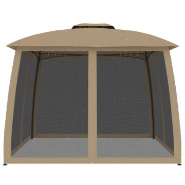  Gazebo with Double Roof and Mesh Walls Taupe 2.93x2.93 m Steel