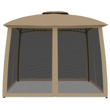  Gazebo with Double Roof and Mesh Walls Taupe 2.93x2.93 m Steel