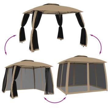  Gazebo with Double Roof and Mesh Walls Taupe 2.93x2.93 m Steel