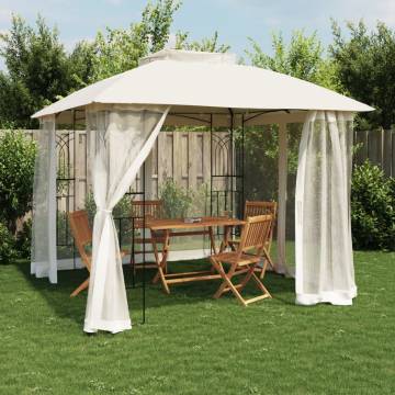  Gazebo with Double Roof and Mesh Walls Cream 2.94x2.94 m Steel