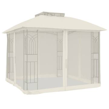  Gazebo with Double Roof and Mesh Walls Cream 2.94x2.94 m Steel