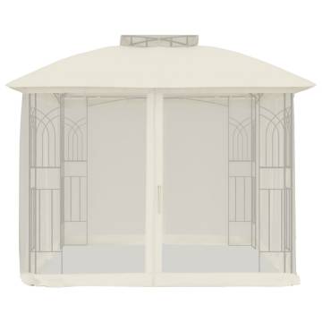  Gazebo with Double Roof and Mesh Walls Cream 2.94x2.94 m Steel