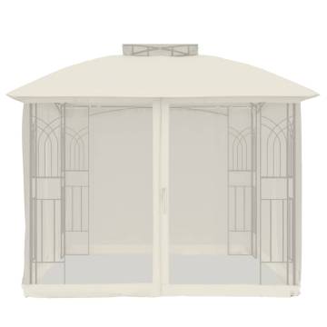  Gazebo with Double Roof and Mesh Walls Cream 2.94x2.94 m Steel