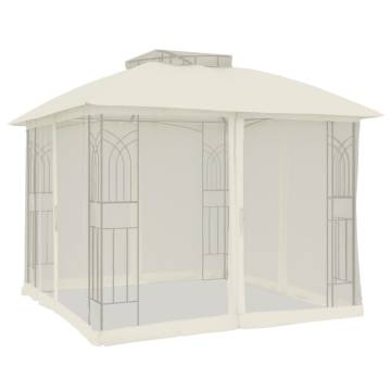  Gazebo with Double Roof and Mesh Walls Cream 2.94x2.94 m Steel