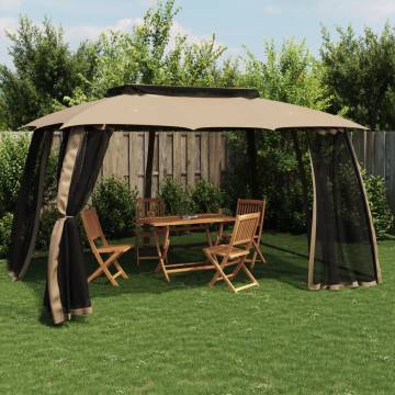  Gazebo with Double Roof and Mesh Walls Taupe 3.93x2.93 m Steel