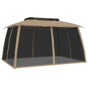  Gazebo with Double Roof and Mesh Walls Taupe 3.93x2.93 m Steel