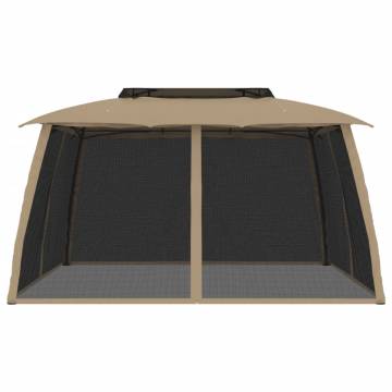  Gazebo with Double Roof and Mesh Walls Taupe 3.93x2.93 m Steel