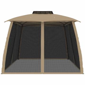  Gazebo with Double Roof and Mesh Walls Taupe 3.93x2.93 m Steel