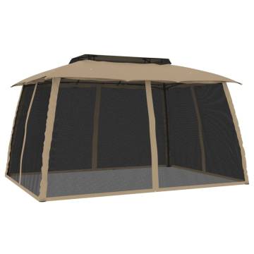  Gazebo with Double Roof and Mesh Walls Taupe 3.93x2.93 m Steel