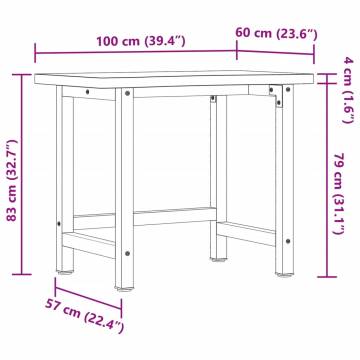  Workbench 100x(55-60)x83 cm Solid Wood Beech