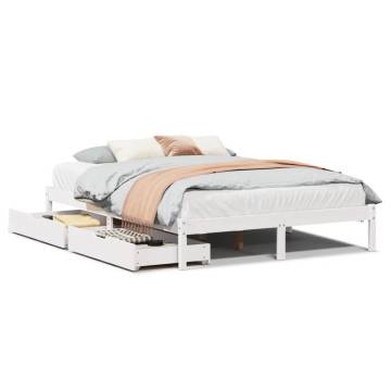  Bed Frame with Drawers White 120x190 cm Small Double Solid Wood Pine