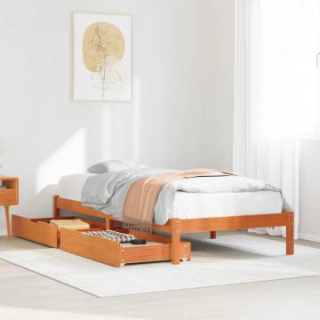  Bed Frame with Drawers Wax Brown 100x200 cm Solid Wood Pine