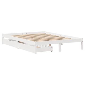  Bed Frame with Drawers White 140x190 cm Solid Wood Pine