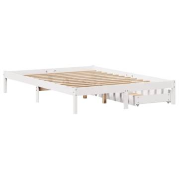  Bed Frame with Drawers White 140x190 cm Solid Wood Pine