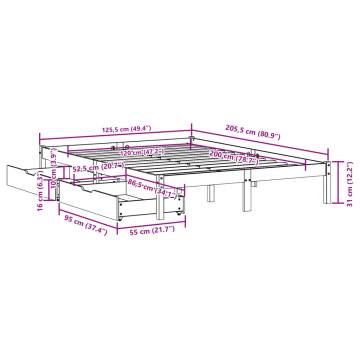  Bed Frame with Drawers 120x200 cm Solid Wood Pine