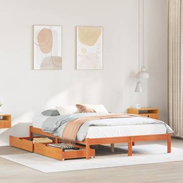  Bed Frame with Drawers Wax Brown 150x200 cm King Size Solid Wood Pine