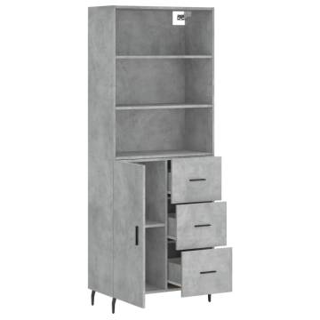 Highboard Concrete Grey 69.5x34x180 cm Engineered Wood