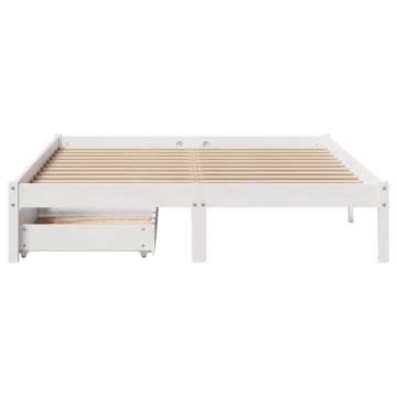  Bed Frame with Drawers White 150x200 cm King Size Solid Wood Pine