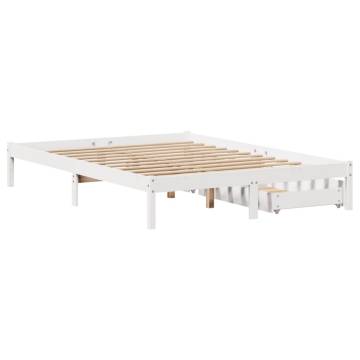  Bed Frame with Drawers White 150x200 cm King Size Solid Wood Pine