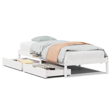  Bed Frame with Drawers White 75x190 cm Small Single Solid Wood Pine