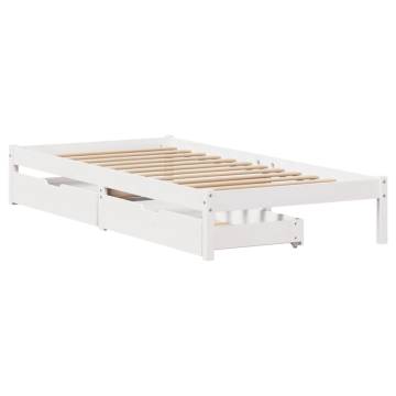  Bed Frame with Drawers White 75x190 cm Small Single Solid Wood Pine