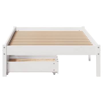  Bed Frame with Drawers White 75x190 cm Small Single Solid Wood Pine