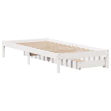  Bed Frame with Drawers White 75x190 cm Small Single Solid Wood Pine