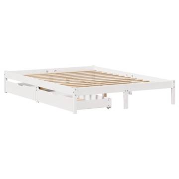  Bed Frame with Drawers White 140x200 cm Solid Wood Pine