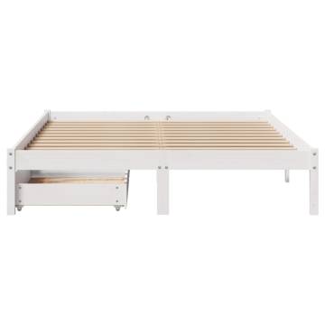  Bed Frame with Drawers White 140x200 cm Solid Wood Pine